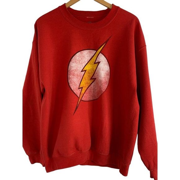 Mens DC Comic Red Super Hero Flash Graphic sweatshirt pull over large 6191 - Picture 2 of 8